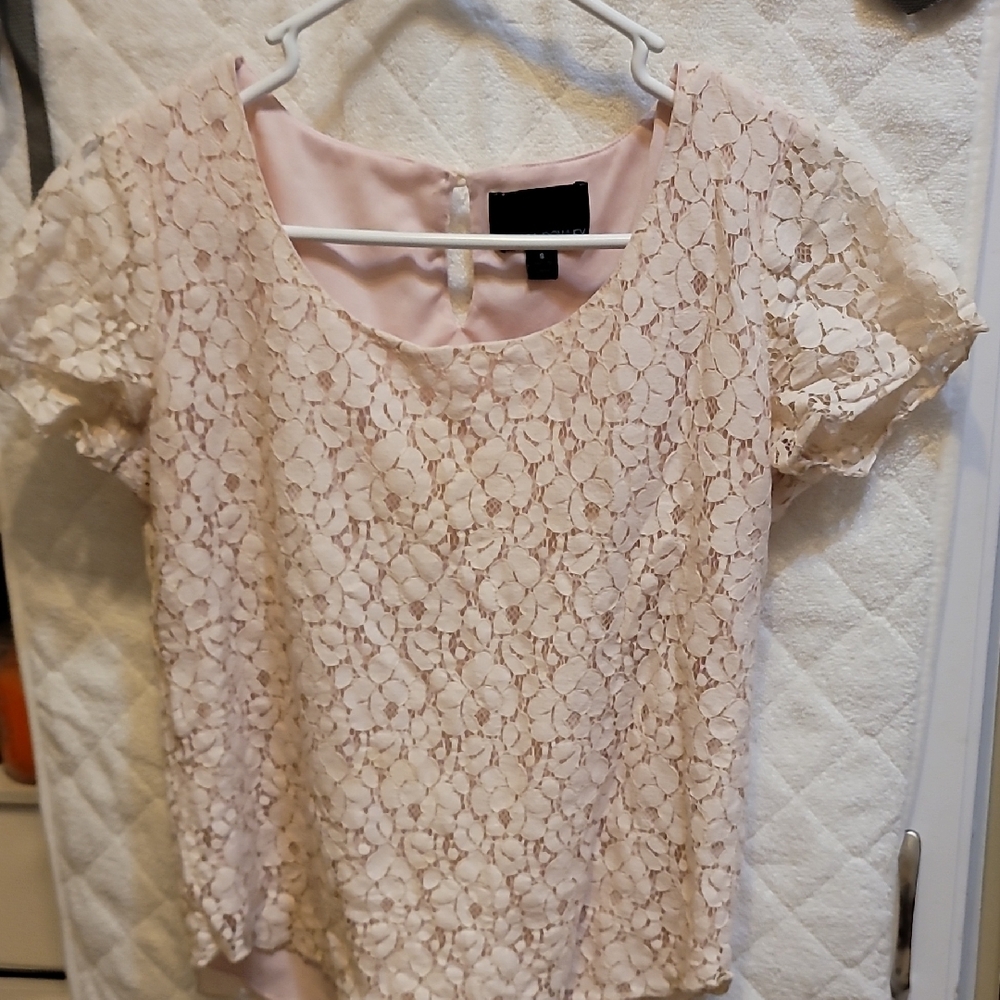 Elegant Lace Overlay Pink Top